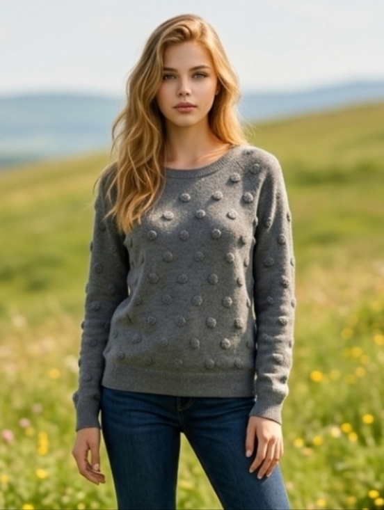 Leo & Nicole Sweaters - Leo & Nicole Gray Subtle Textured Polka Dot Pattern Sweater Pullover Size Medium